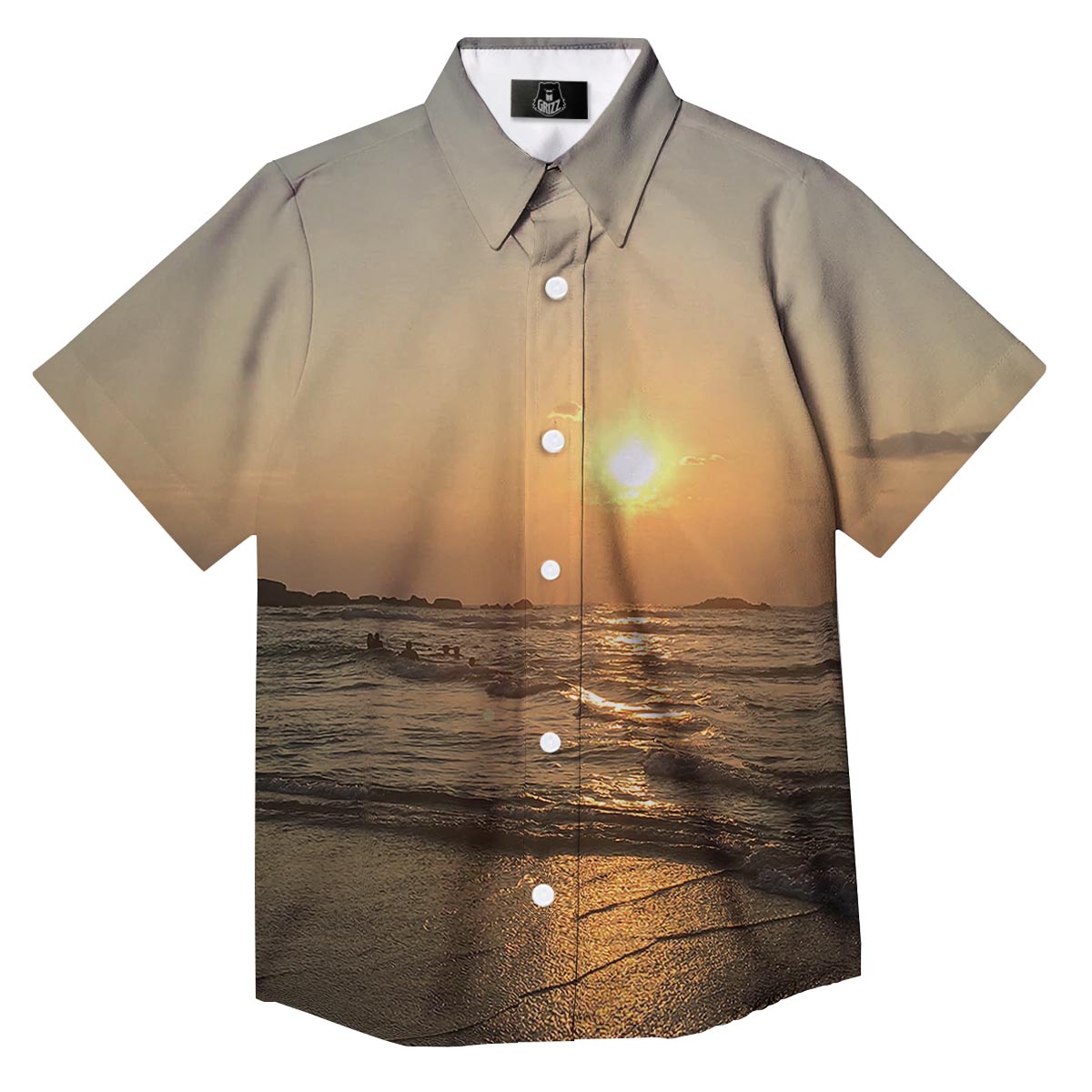Beach Sunrise Print Button Up Shirt-grizzshop