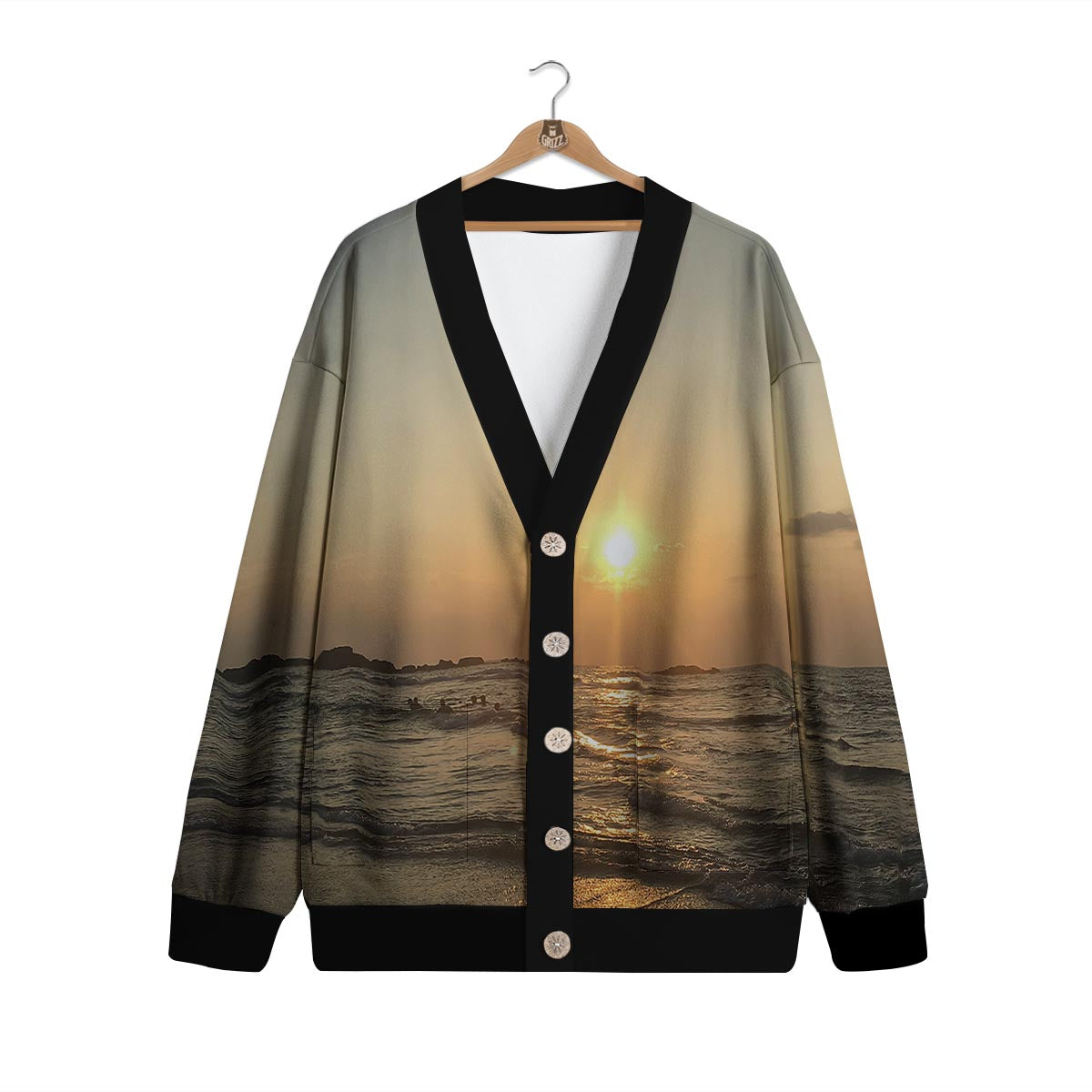 Beach Sunrise Print Cardigan-grizzshop