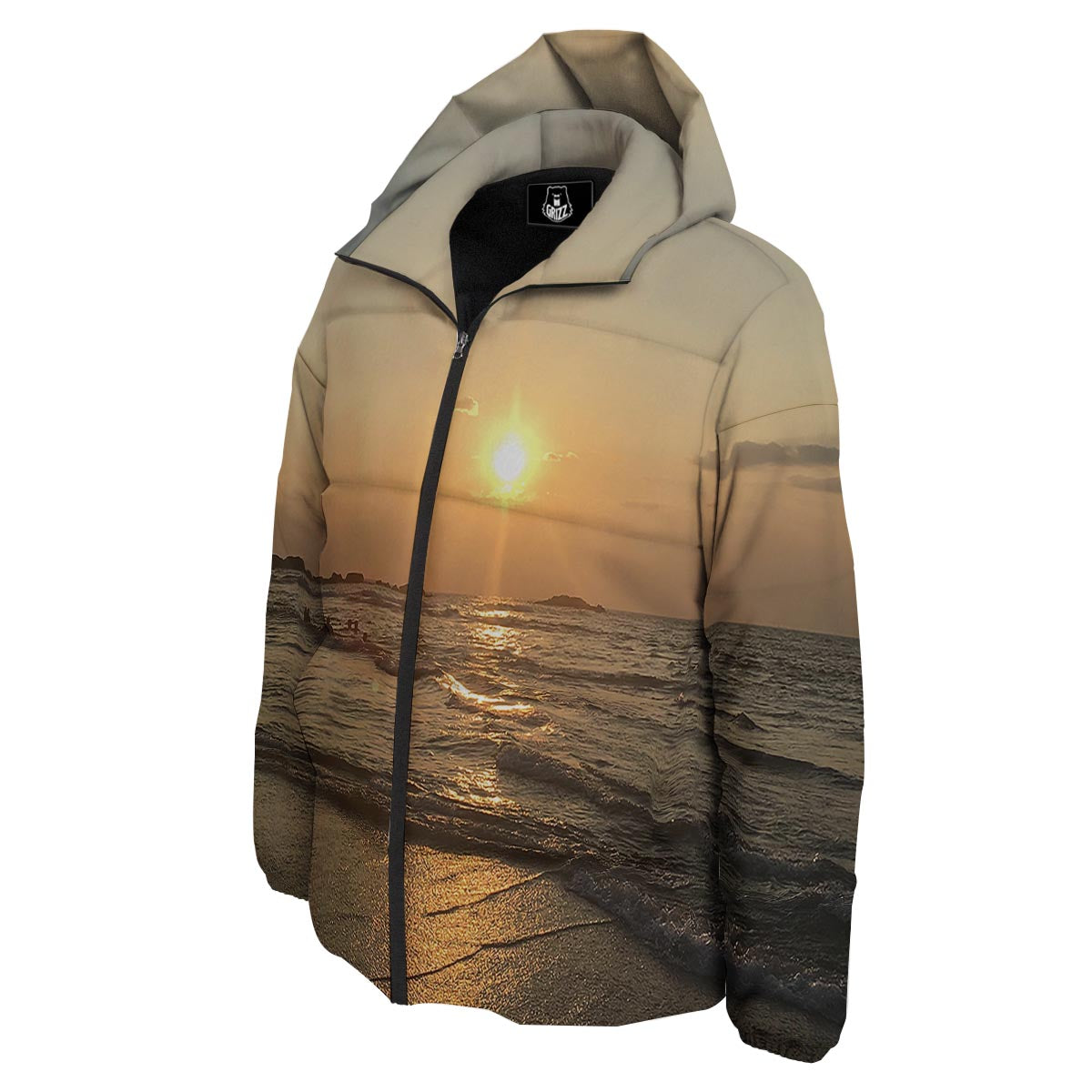 Beach Sunrise Print Down Jacket-grizzshop