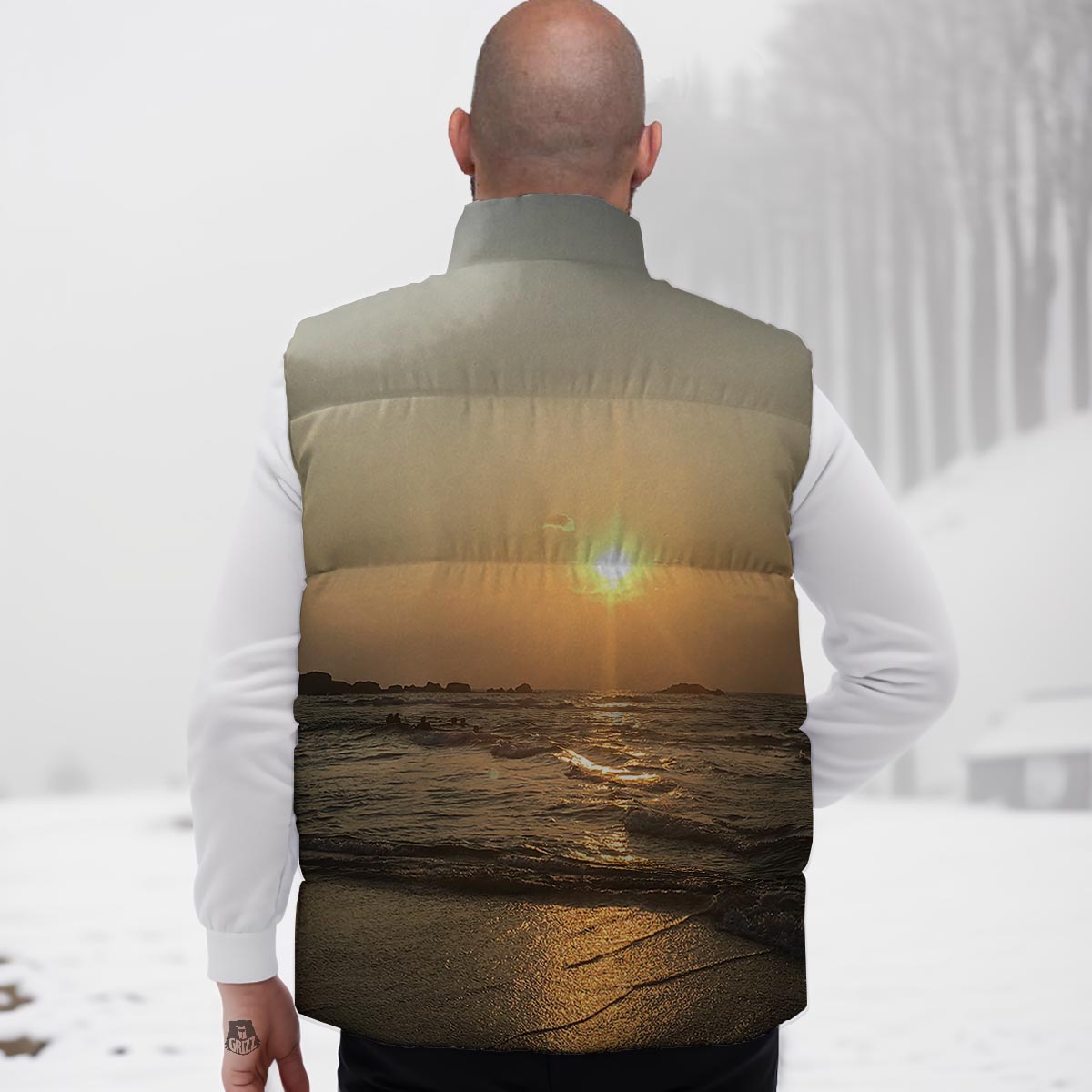 Beach Sunrise Print Down Vest