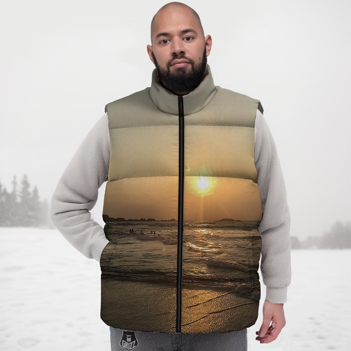 Beach Sunrise Print Down Vest