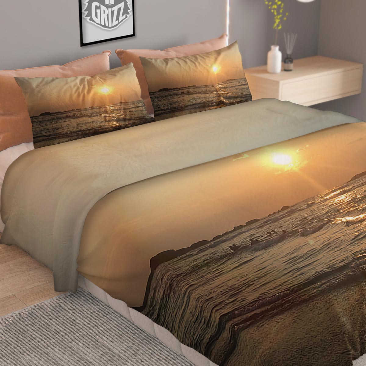 Beach Sunrise Print Duvet Cover Bedding Set