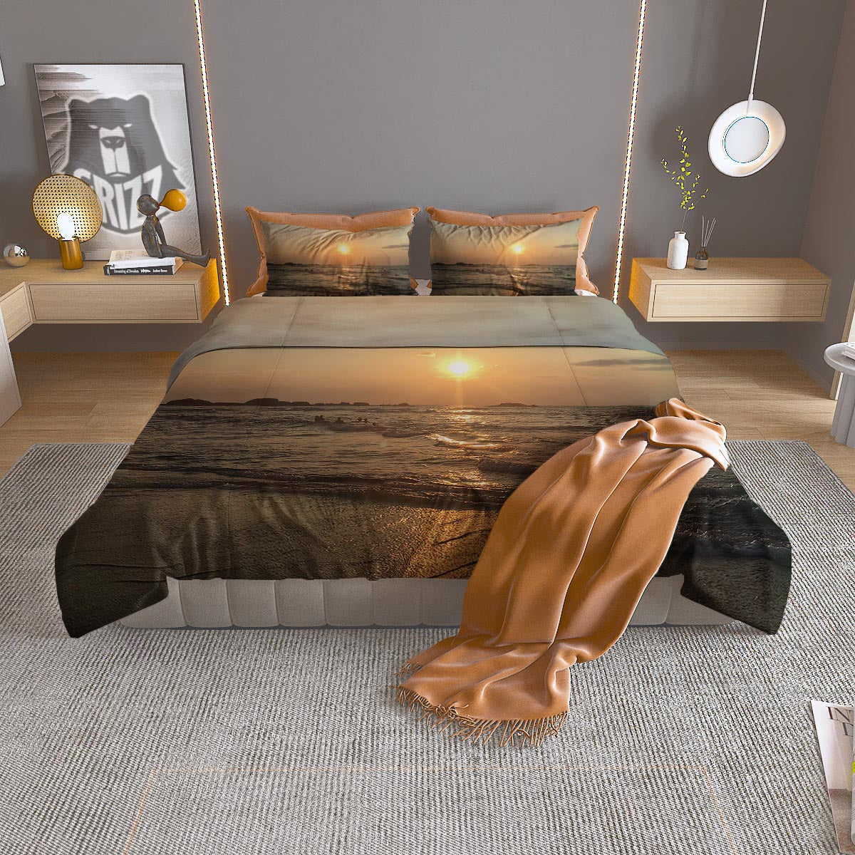 Beach Sunrise Print Duvet Cover Bedding Set