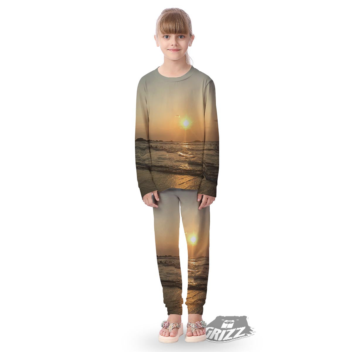 Beach Sunrise Print Kid's Pajamas-grizzshop