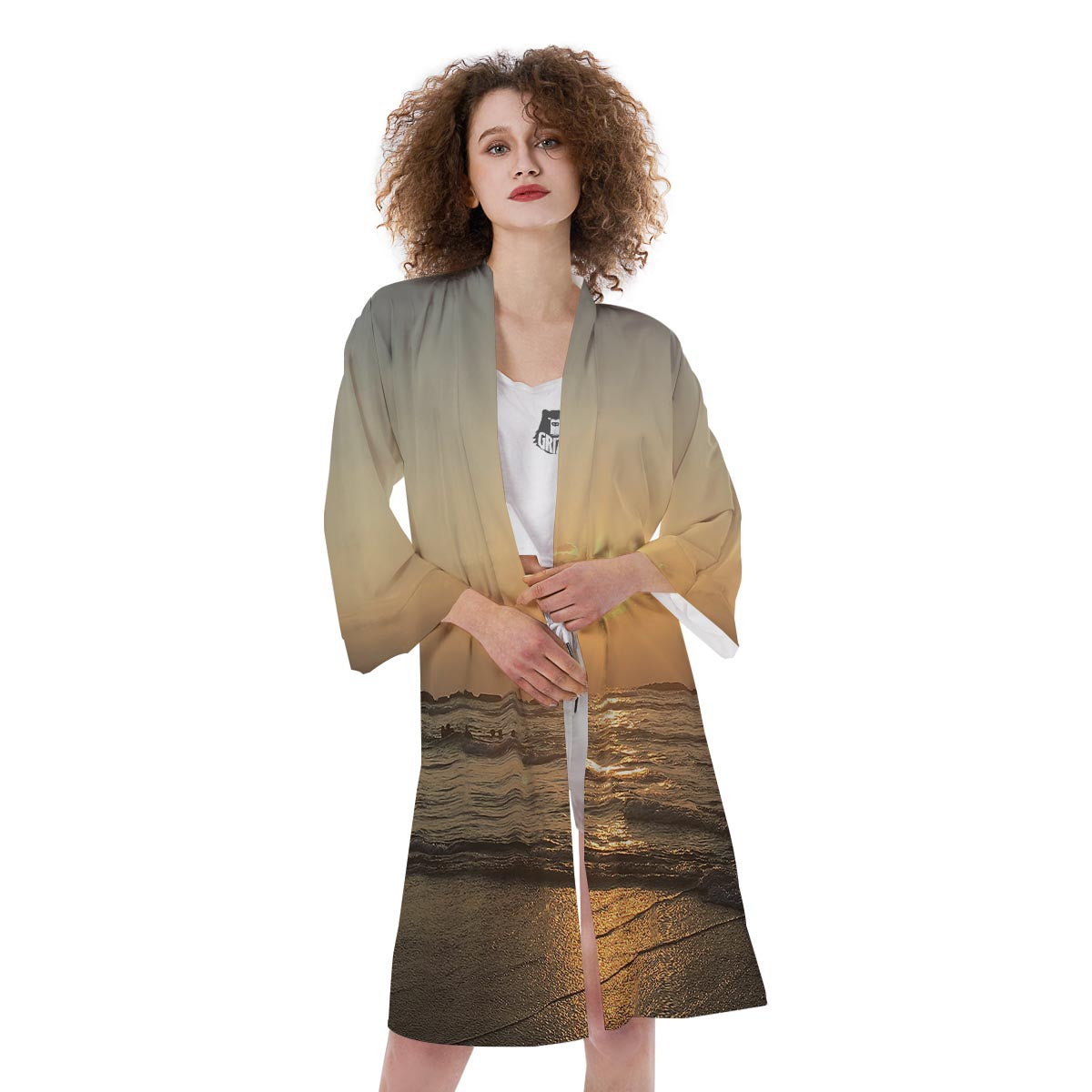 Beach Sunrise Print Kimono-grizzshop