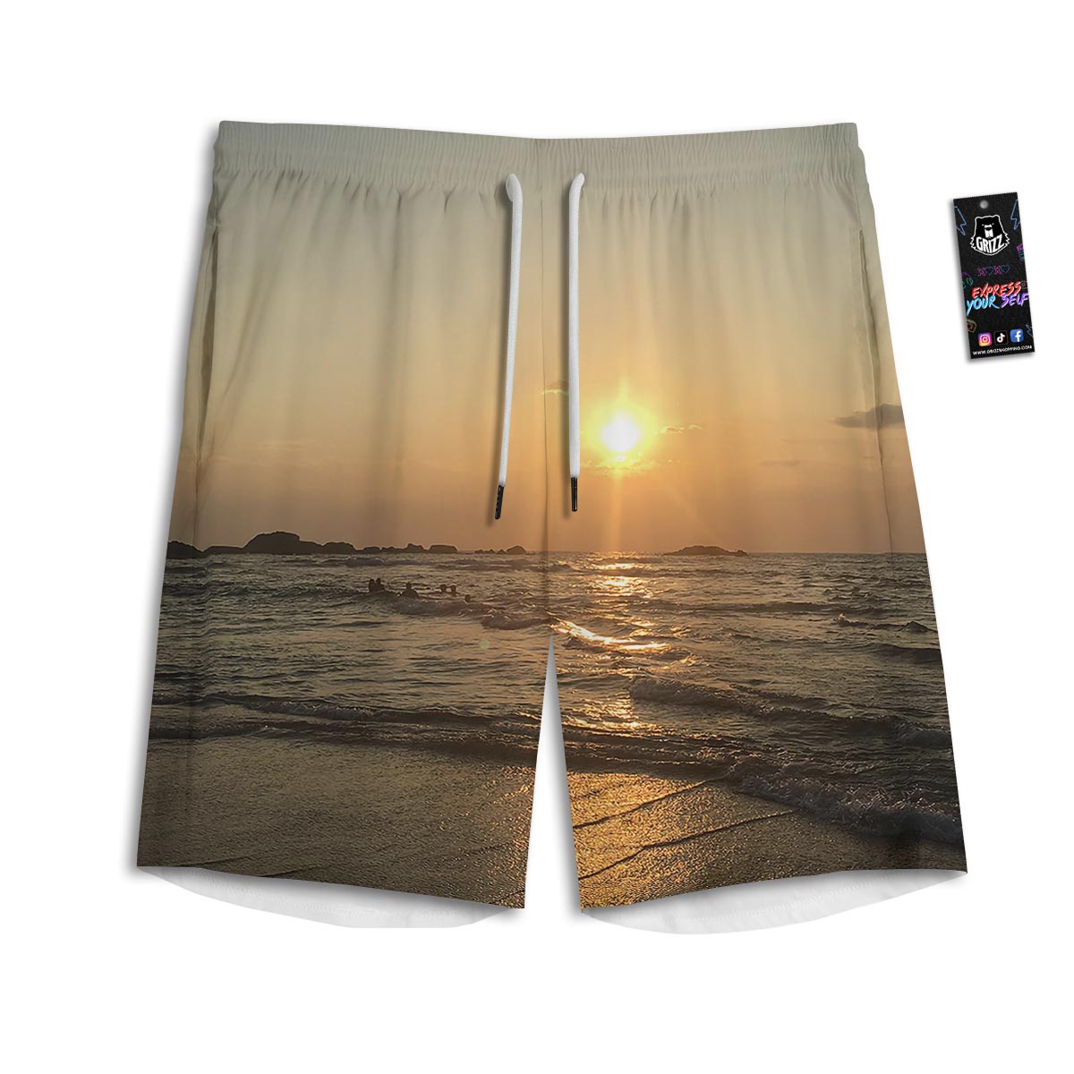 Beach Sunrise Print Men's Athletic Shorts