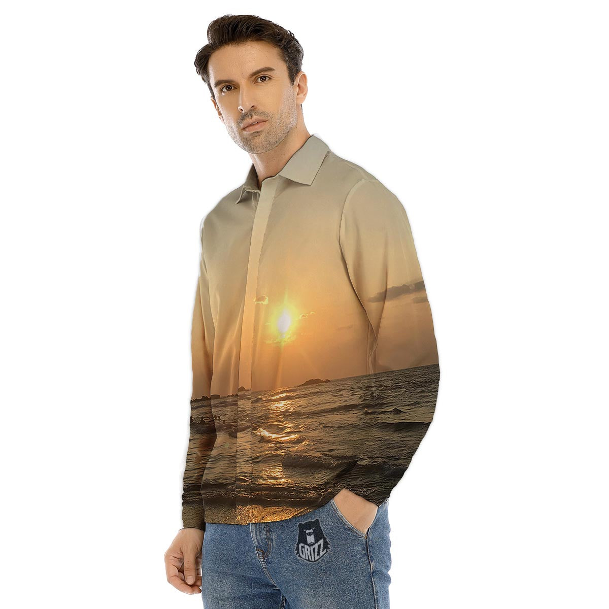 Beach Sunrise Print Men's Dress Shirts-grizzshop