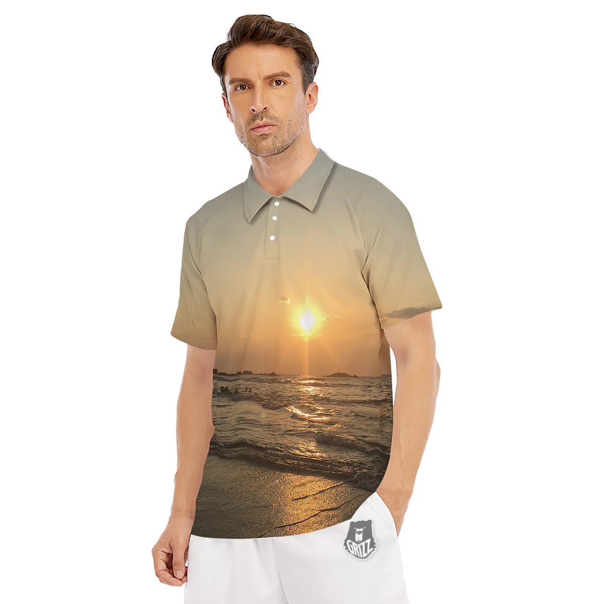 Beach Sunrise Print Men's Golf Shirts-grizzshop