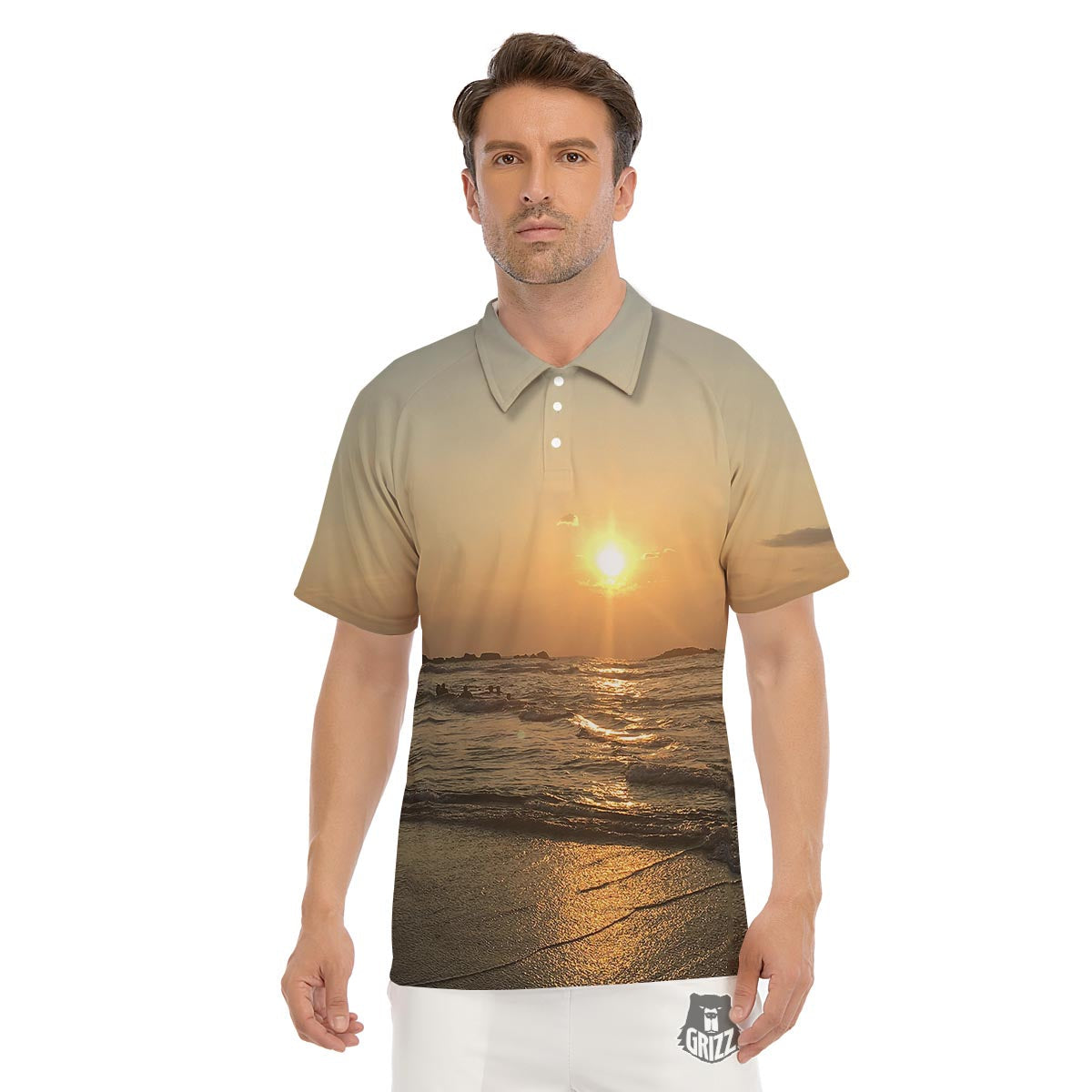 Beach Sunrise Print Men's Golf Shirts-grizzshop