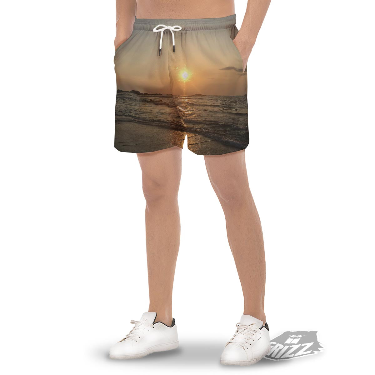 Beach Sunrise Print Men's Gym Shorts-grizzshop