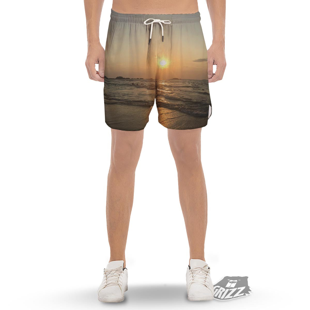 Beach Sunrise Print Men's Gym Shorts-grizzshop