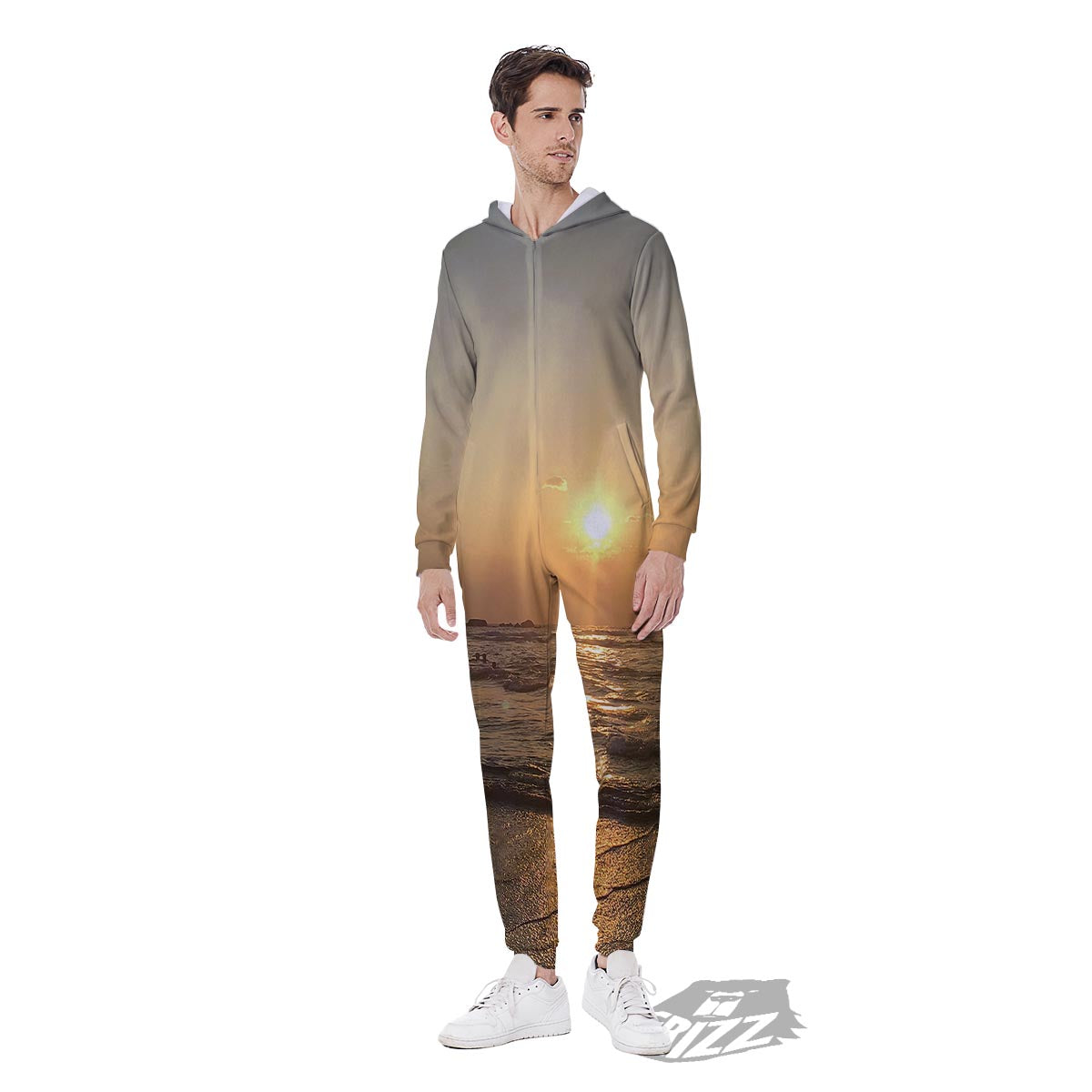 Beach Sunrise Print Men's Jumpsuit-grizzshop