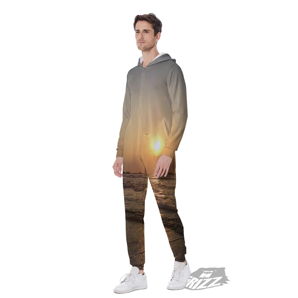 Beach Sunrise Print Men's Jumpsuit-grizzshop
