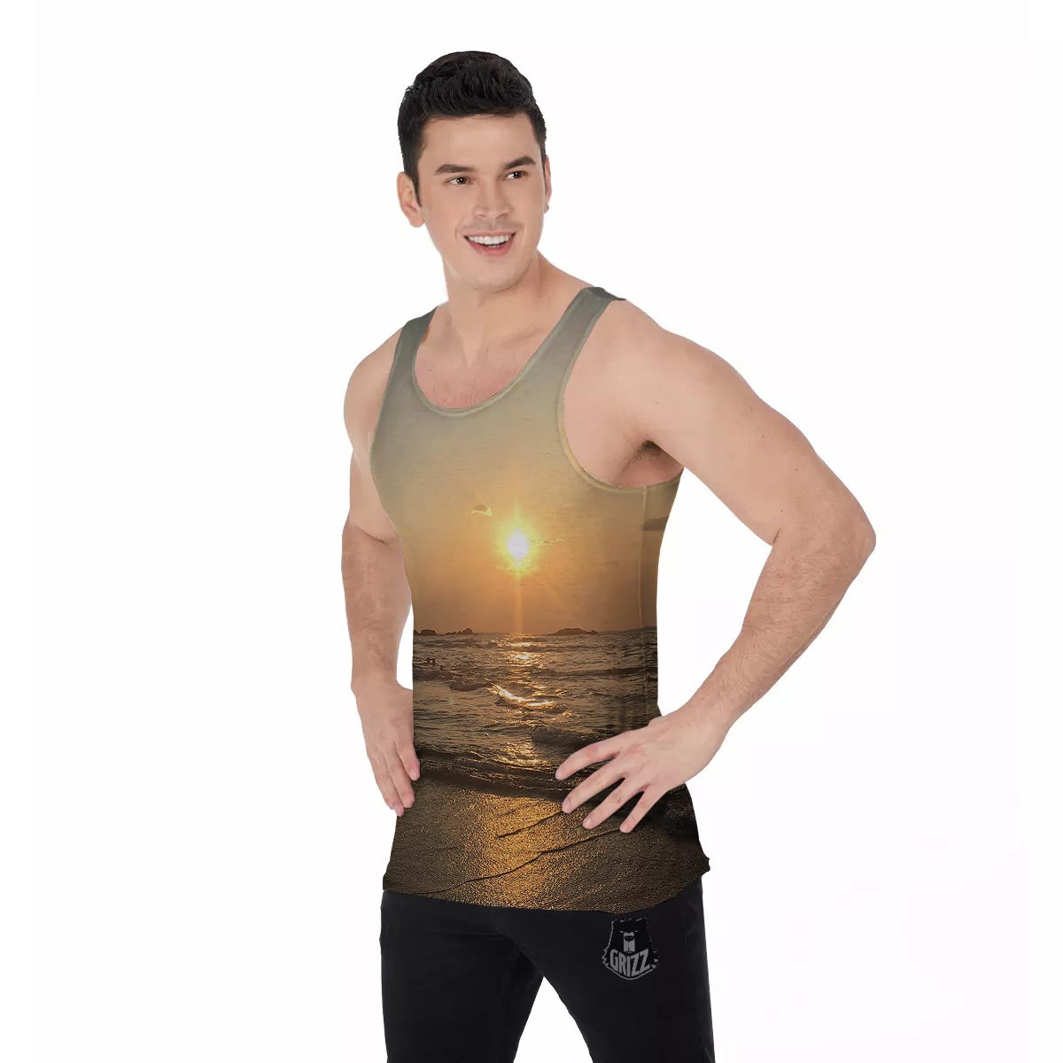 Beach Sunrise Print Men's Tank Top-grizzshop