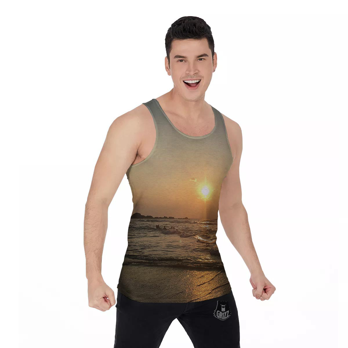 Beach Sunrise Print Men's Tank Top-grizzshop