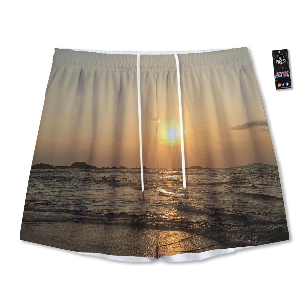 Beach Sunrise Print Mesh Shorts