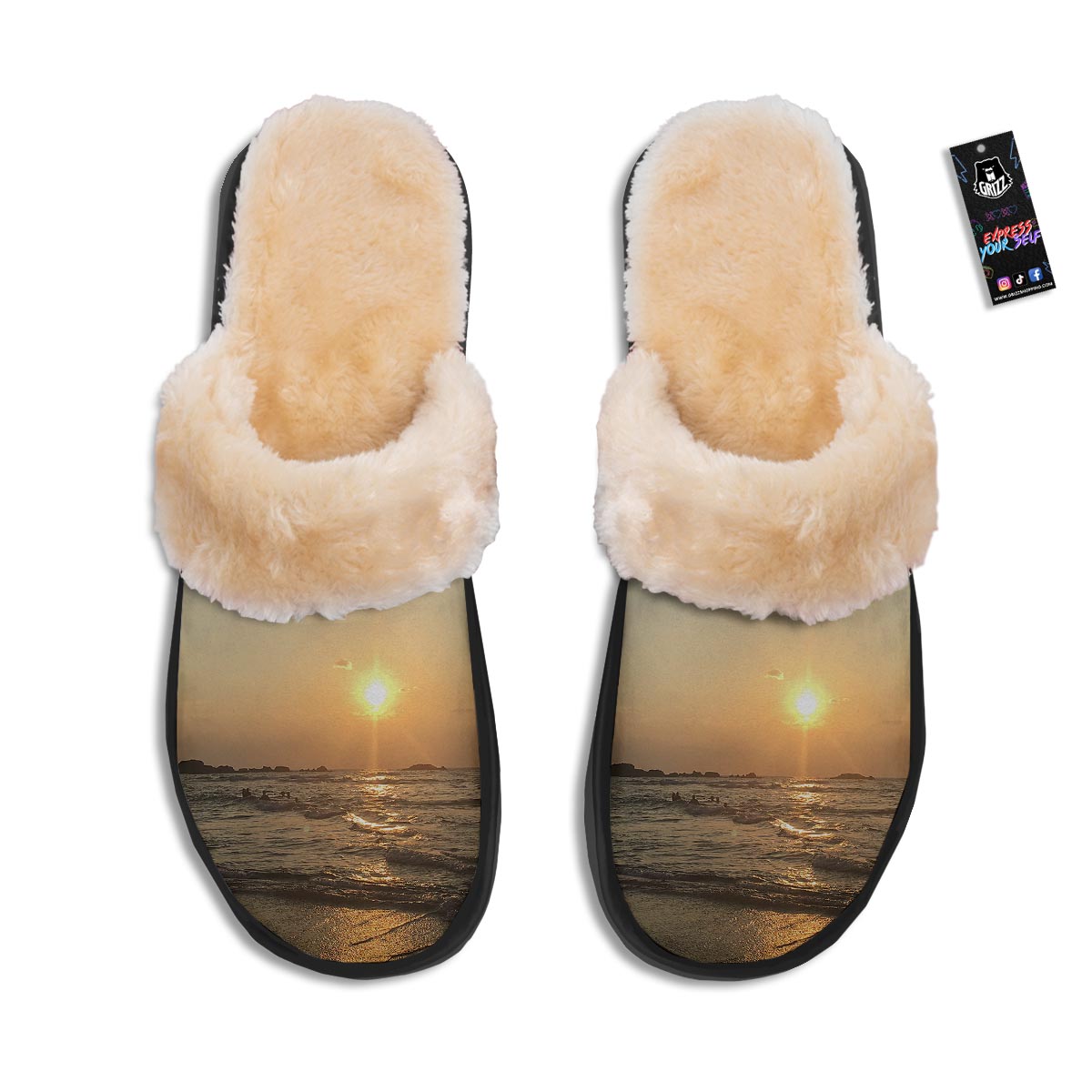 Beach Sunrise Print Slippers-grizzshop