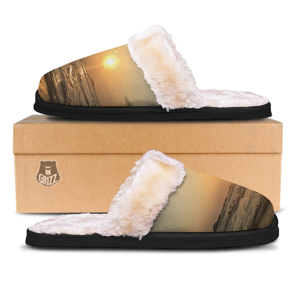 Beach Sunrise Print Slippers-grizzshop