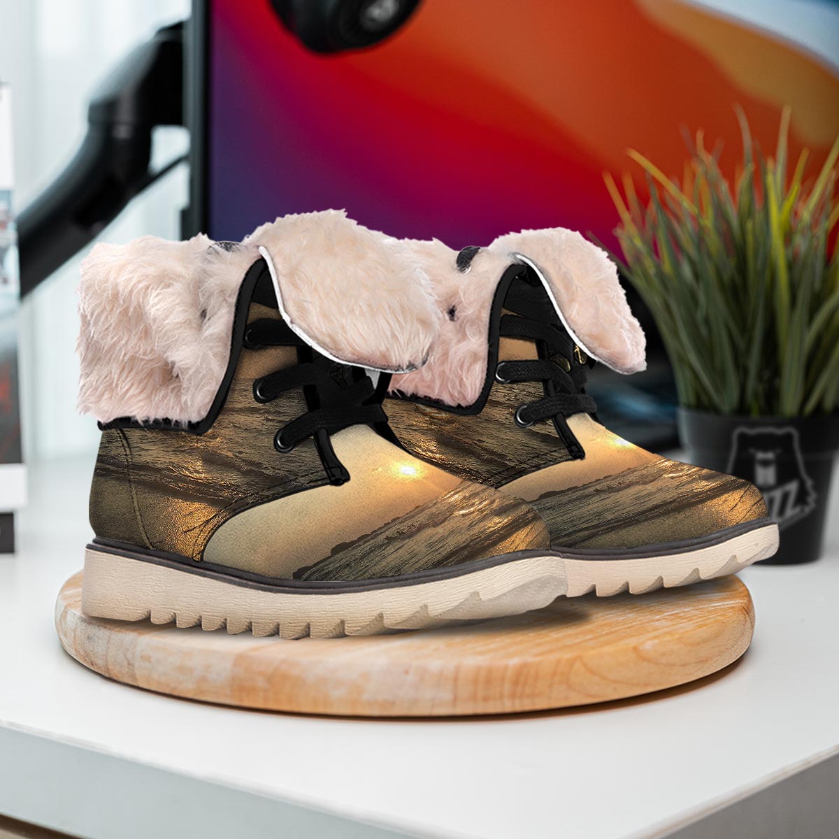 Beach Sunrise Print Snow Boots-grizzshop