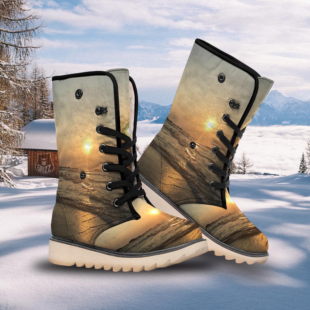 Beach Sunrise Print Snow Boots-grizzshop