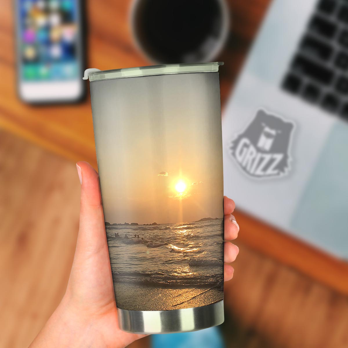 Beach Sunrise Print Tumbler-grizzshop