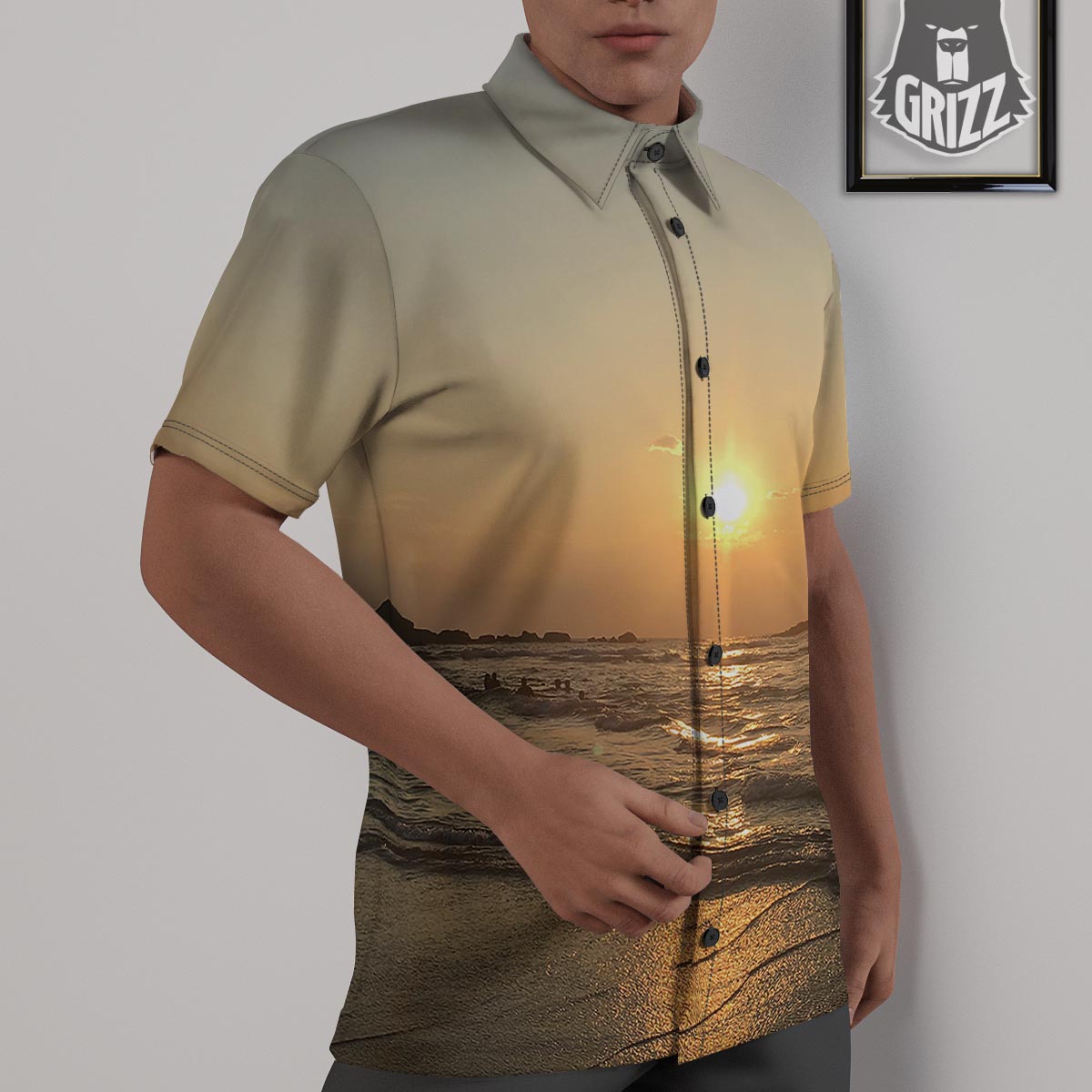 Beach Sunrise Print Untucked Shirts-grizzshop