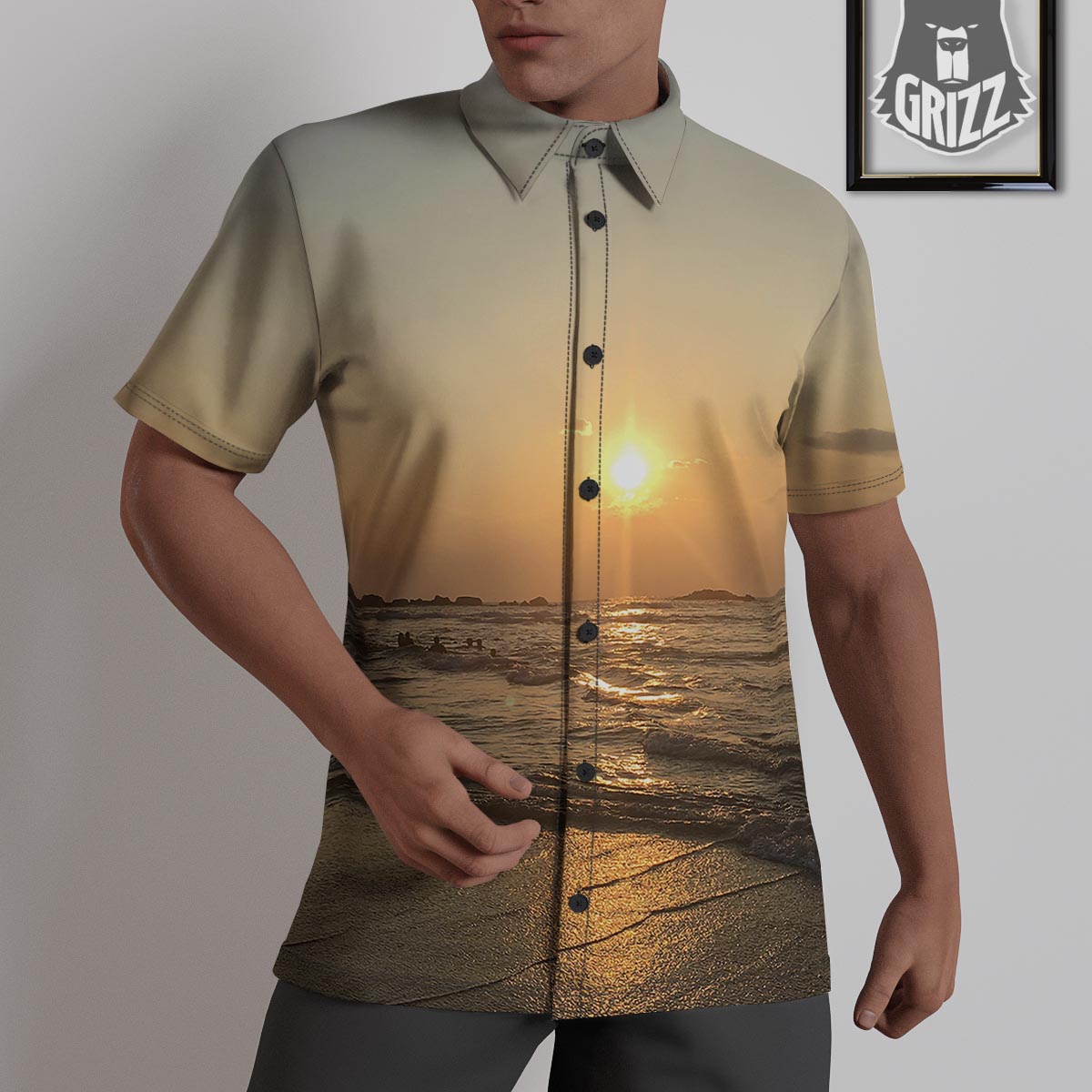 Beach Sunrise Print Untucked Shirts-grizzshop