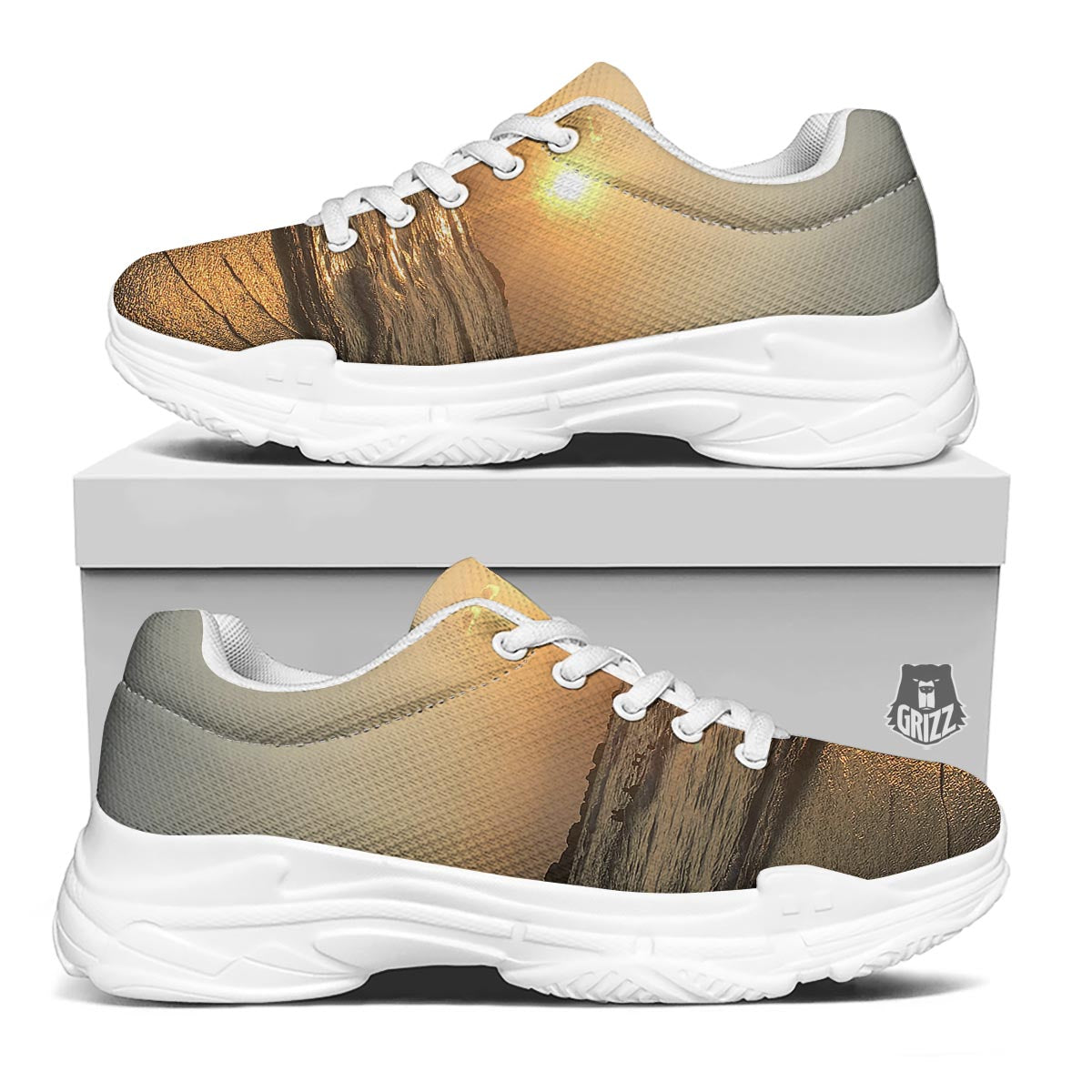 Beach Sunrise Print White Chunky Shoes-grizzshop