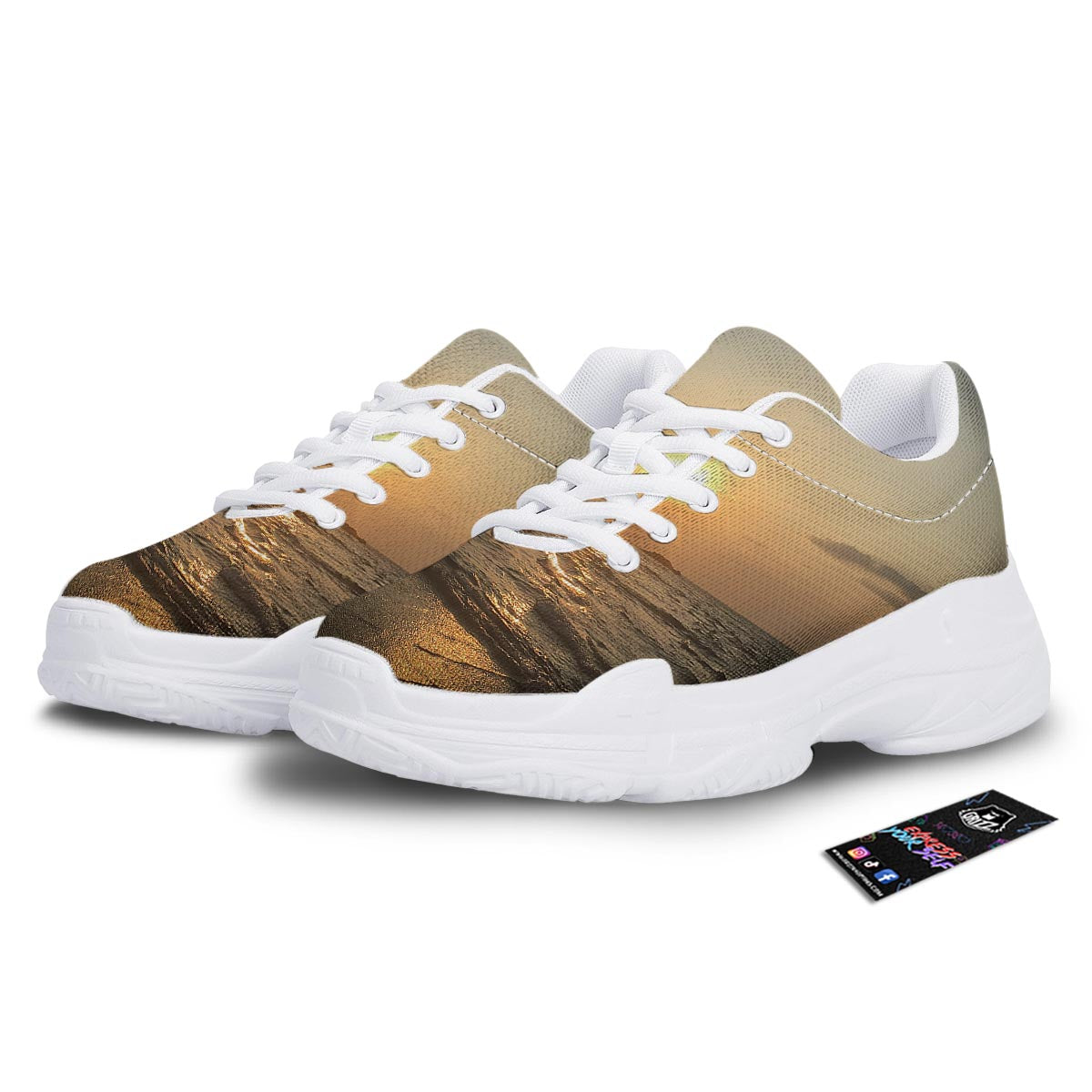 Beach Sunrise Print White Chunky Shoes-grizzshop