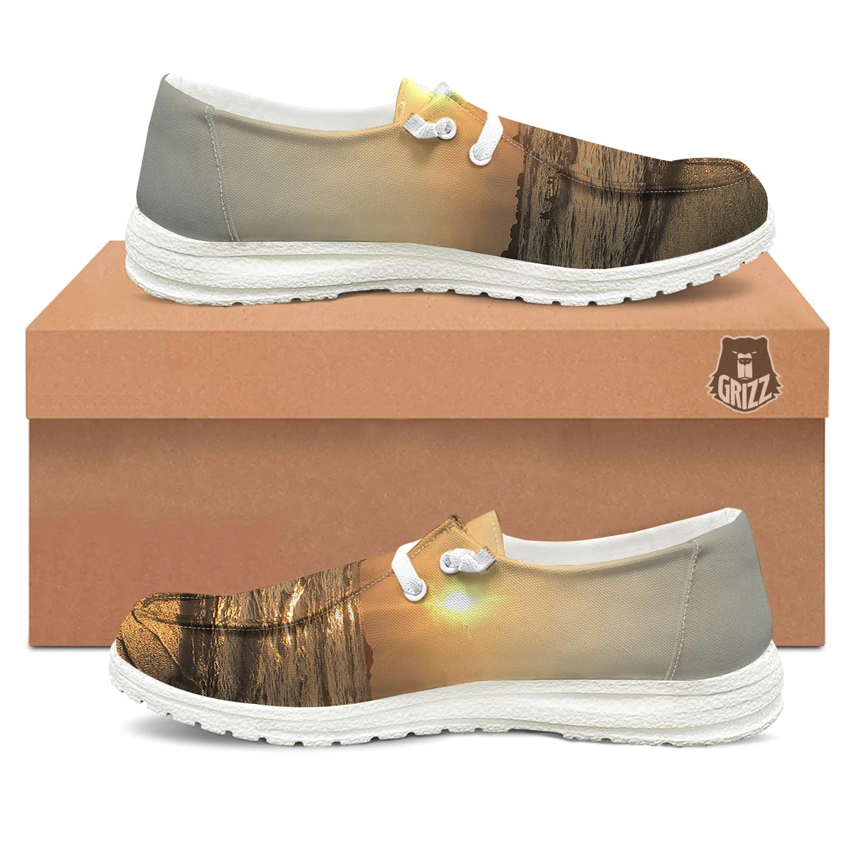 Beach Sunrise Print White Loafers-grizzshop
