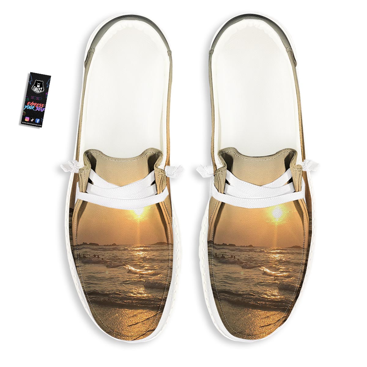 Beach Sunrise Print White Loafers-grizzshop
