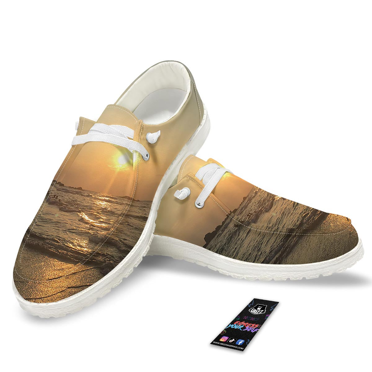 Beach Sunrise Print White Loafers-grizzshop