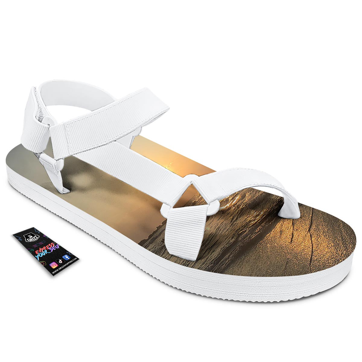 Beach Sunrise Print White Open Toe Sandals-grizzshop