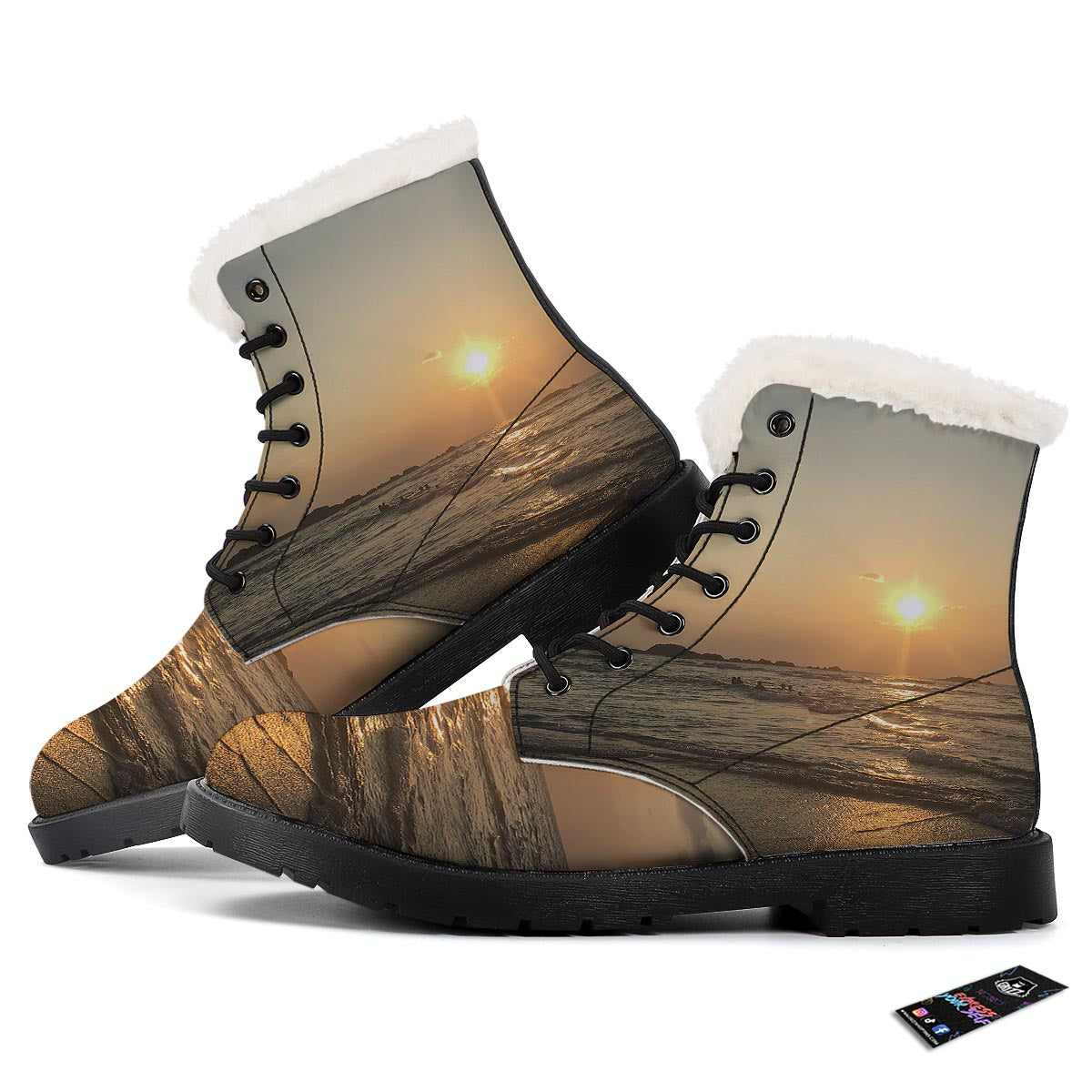 Beach Sunrise Print Winter Boots-grizzshop