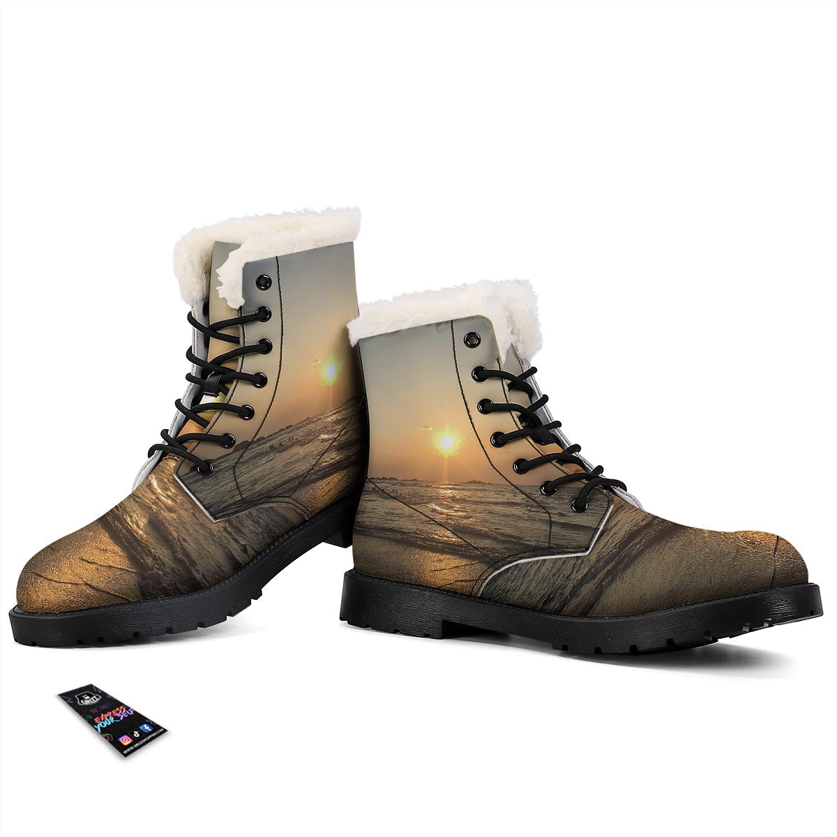 Beach Sunrise Print Winter Boots-grizzshop