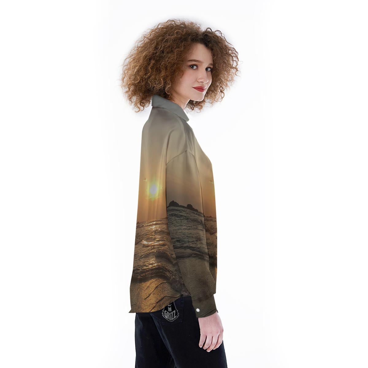 Beach Sunrise Print Women's Long Sleeve Shirts-grizzshop