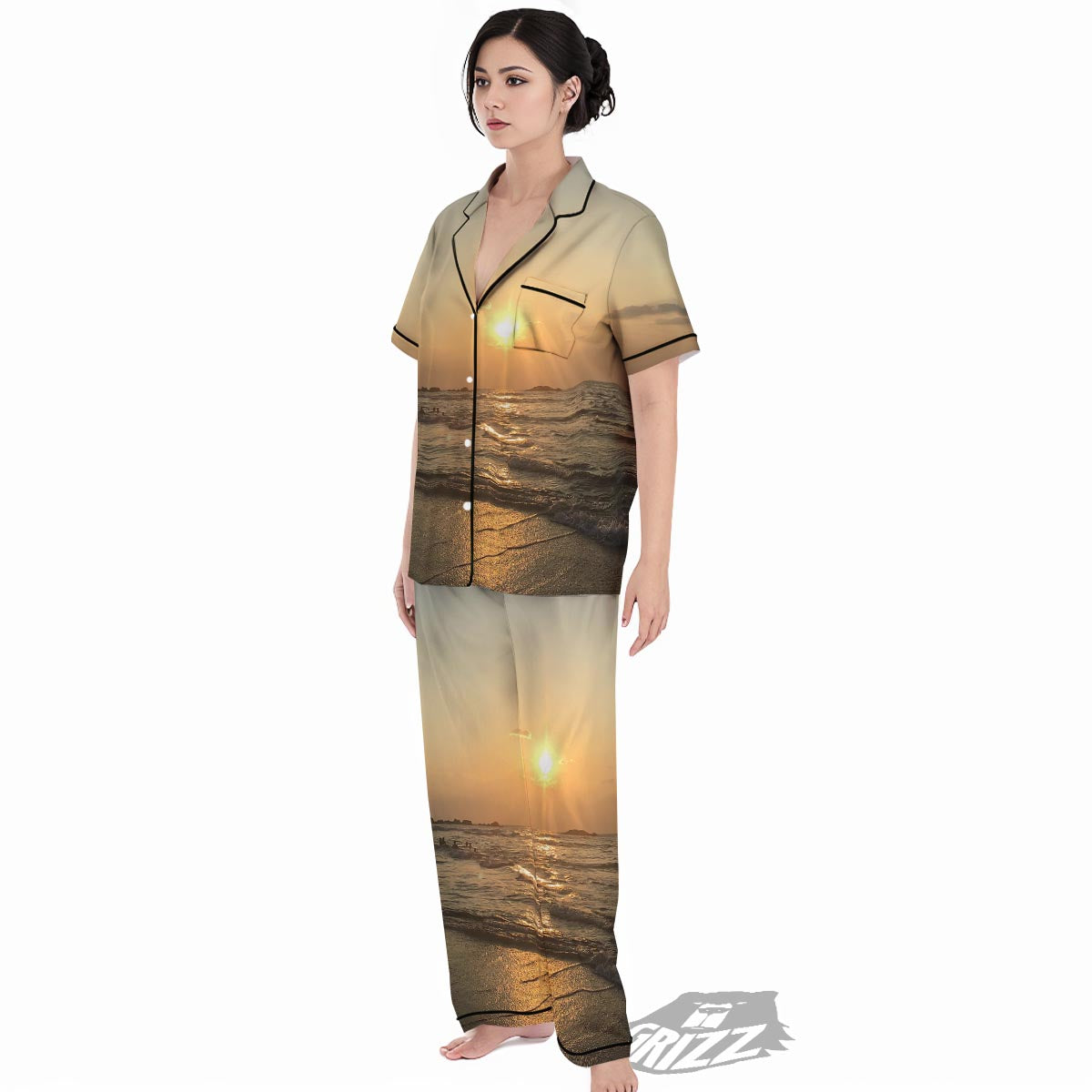 Beach Sunrise Print Women's Pajamas Set-grizzshop
