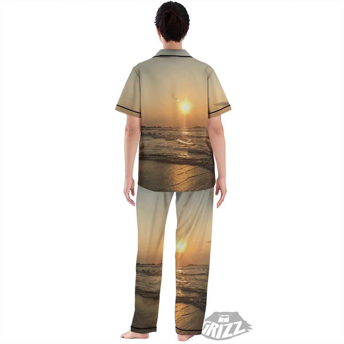 Beach Sunrise Print Women's Pajamas Set-grizzshop