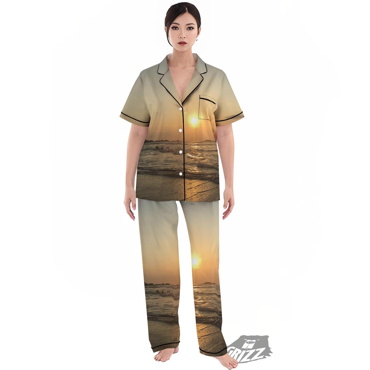 Beach Sunrise Print Women's Pajamas Set-grizzshop