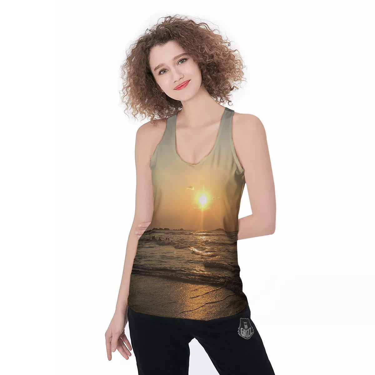 Beach Sunrise Print Women's Racerback Tank Top-grizzshop