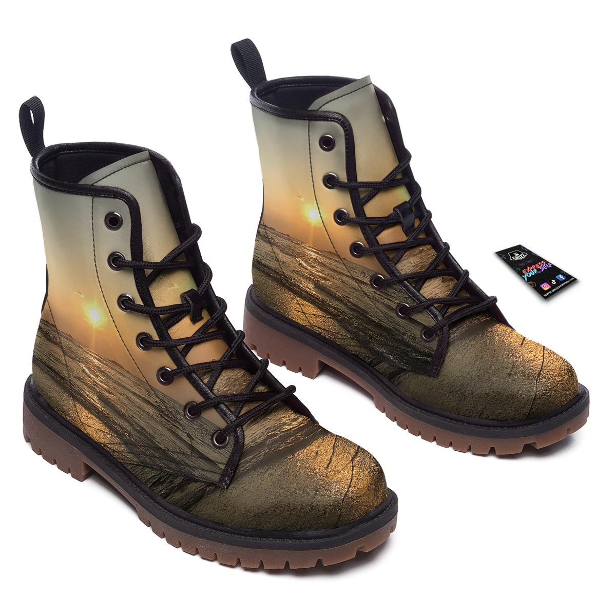 Beach Sunrise Print Work Boots-grizzshop
