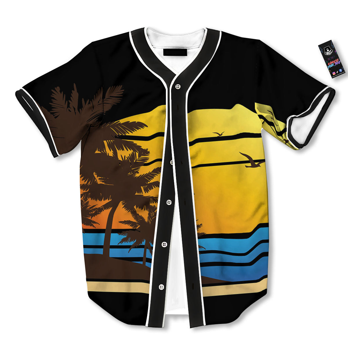 Beach Sunset Palm Tree Print Baseball Jersey-grizzshop