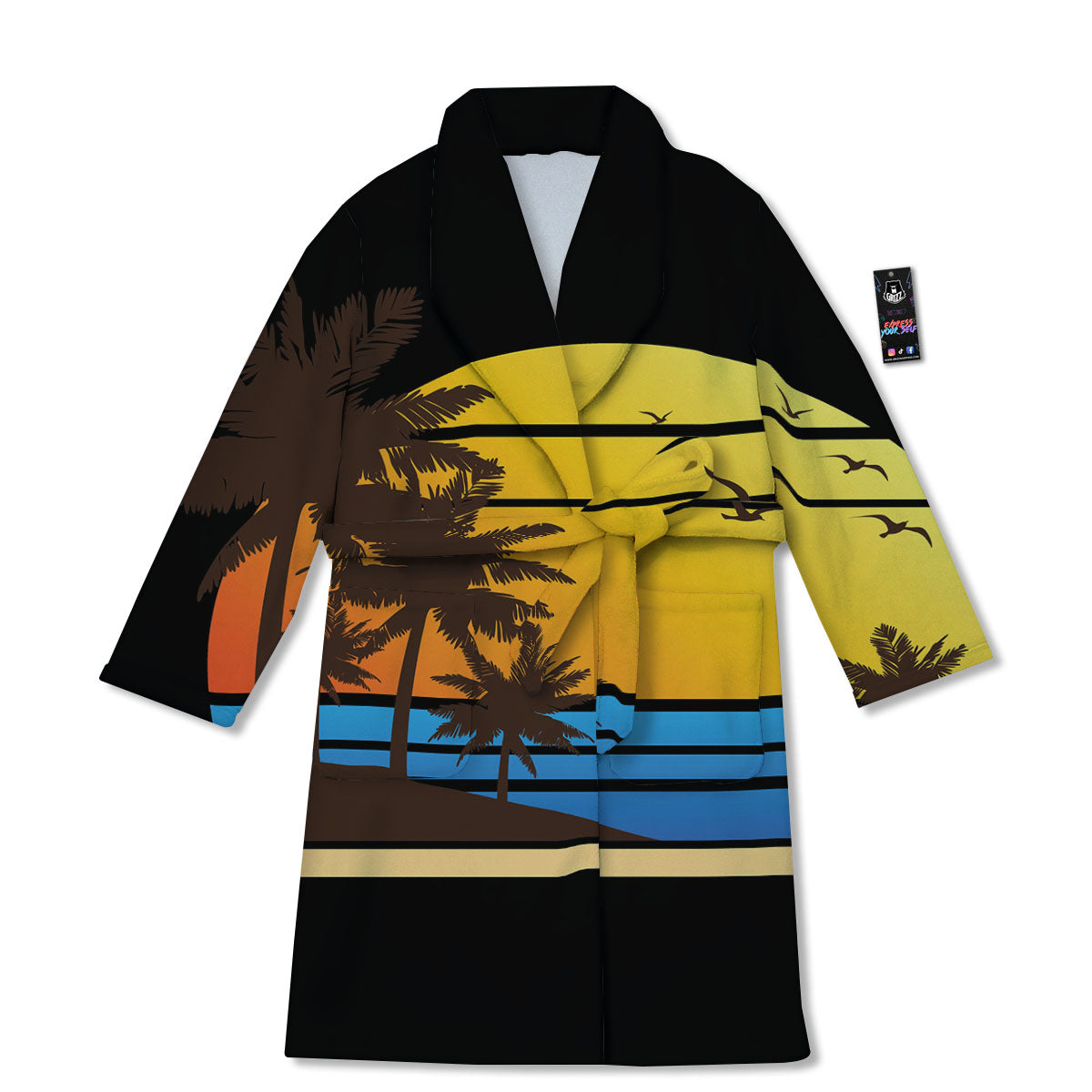 Beach Sunset Palm Tree Print Bathrobe-grizzshop