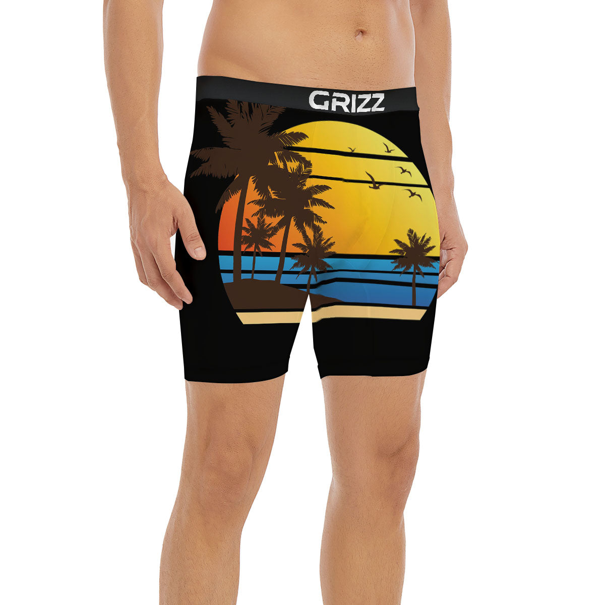 Beach Sunset Palm Tree Print Boxer Briefs-grizzshop