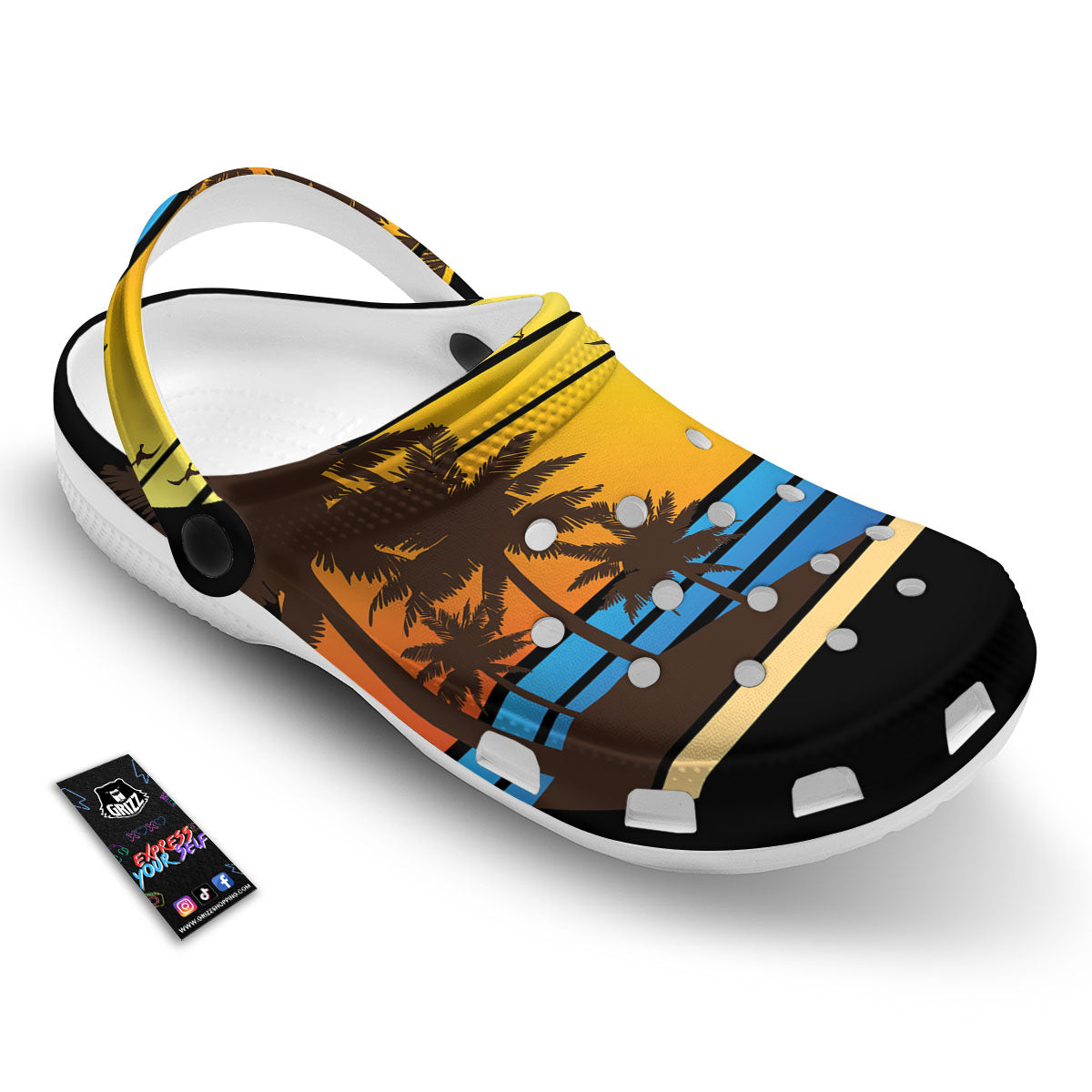 Beach Sunset Palm Tree Print Clog-grizzshop