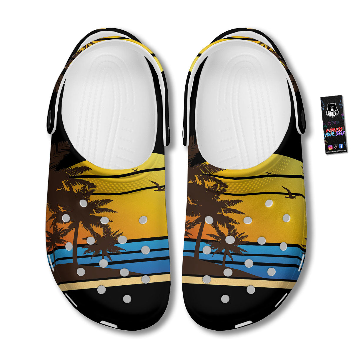 Beach Sunset Palm Tree Print Clog-grizzshop