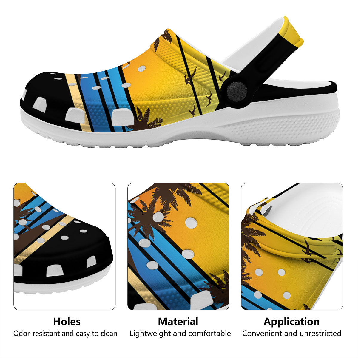 Beach Sunset Palm Tree Print Clog-grizzshop