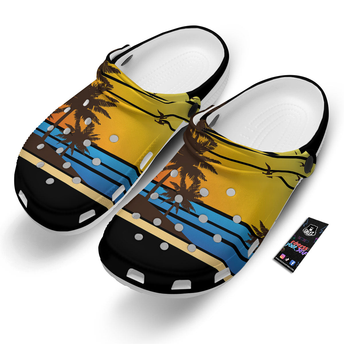 Beach Sunset Palm Tree Print Clog-grizzshop