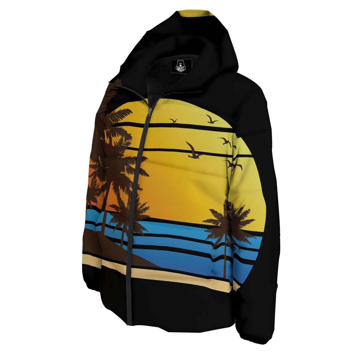 Beach Sunset Palm Tree Print Down Jacket-grizzshop