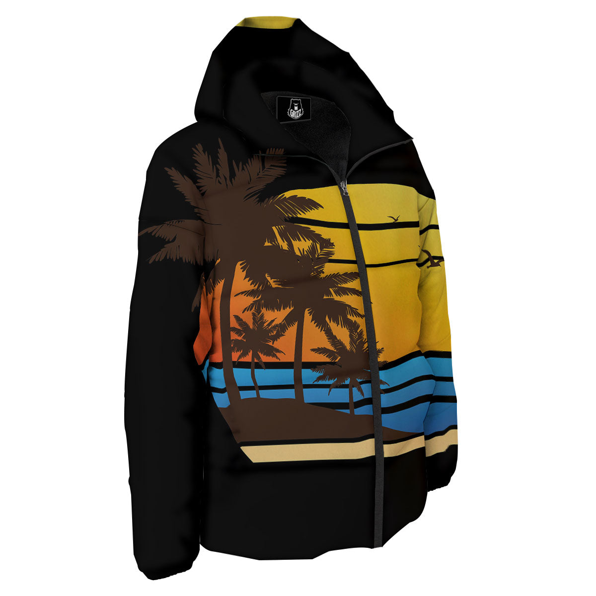Beach Sunset Palm Tree Print Down Jacket-grizzshop